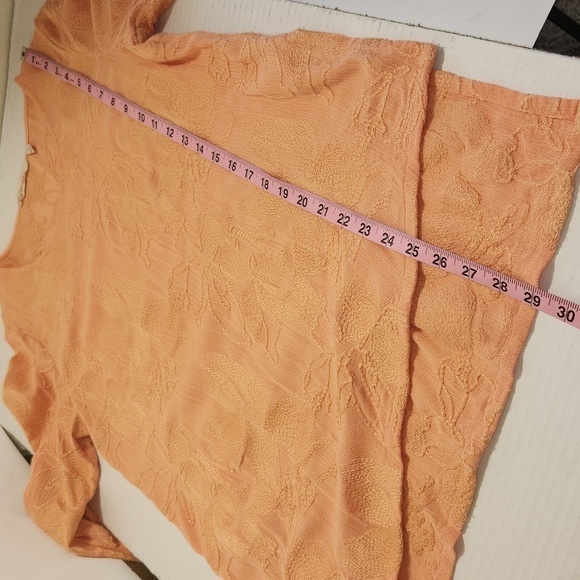 Soft Surroundings Peach Cecile Asymmetrical Floral Embroidered 3/4 Sleeve Tunic - Picture 13 of 13